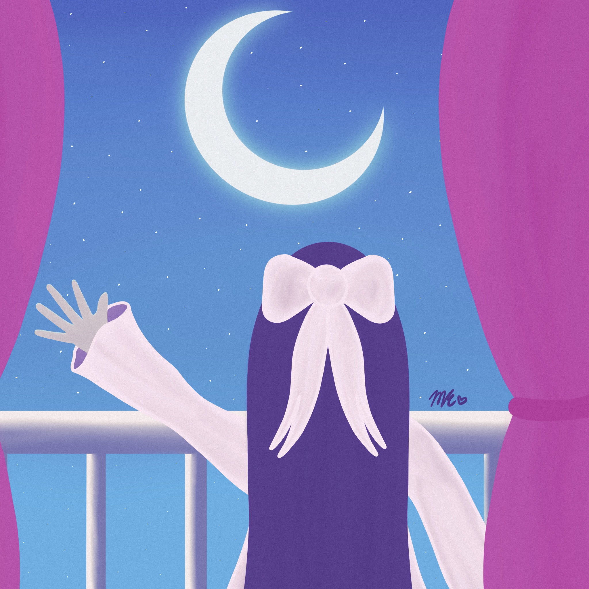 Girl Waving at Moon