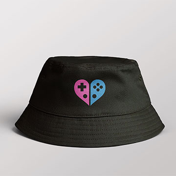 black bucket hat with logo