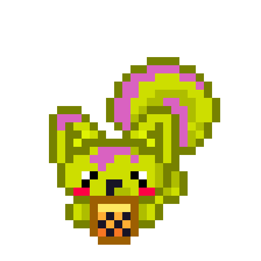 8bit green squirrel sipping boba drink